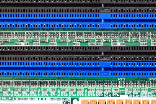 Socket electronics components on pc computer mainboard. Premium Photo