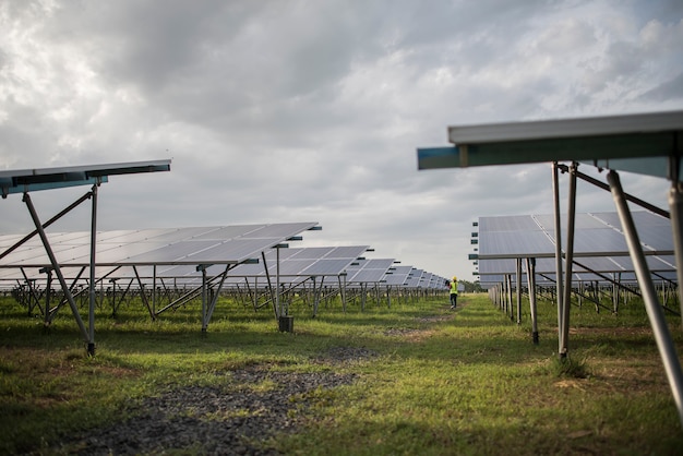 Solar cell farm in power station for alternative energy from the sun Free Photo