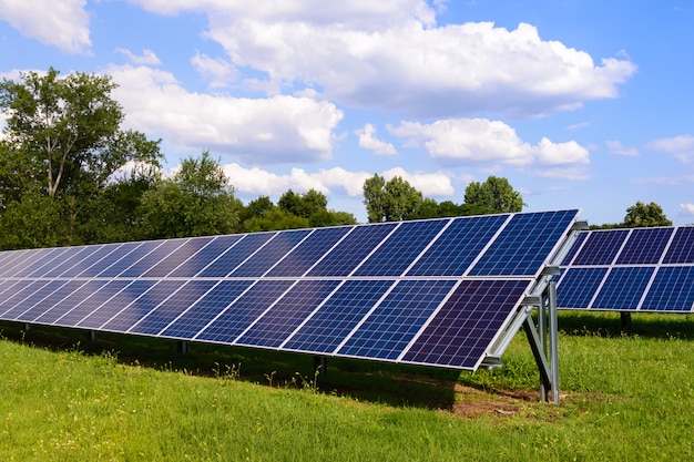 Premium Photo | Solar panels mounted on the ground