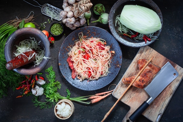 Premium Photo Som Tam Thai Ingredients Papaya Salad Thai Food Style