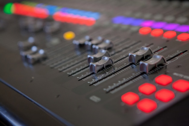 Sound recording studio mixing desk. music mixer control panel Premium Photo