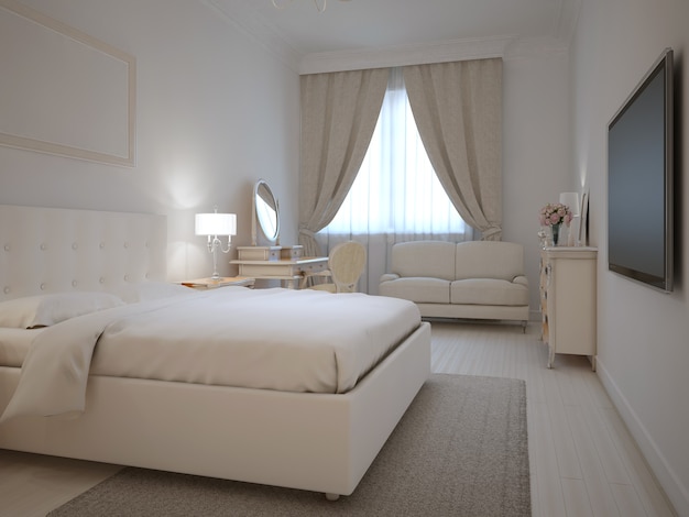 Spacy Interior Of Neoclassic Bedroom, Neo Classic Queen Bed