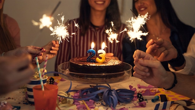 Free Photo | Sparklers and birthday cake