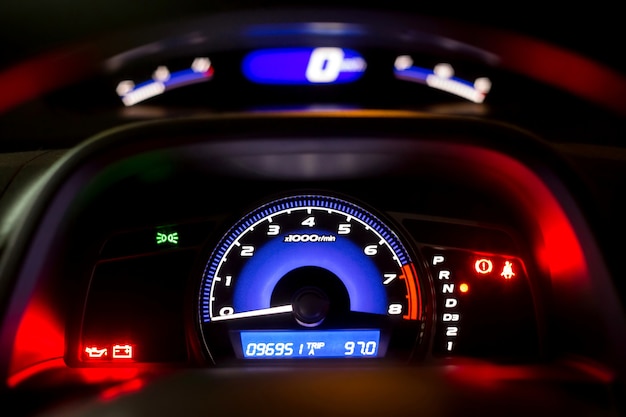 Speedometer Of The Car At Night Modern Interior In The Car