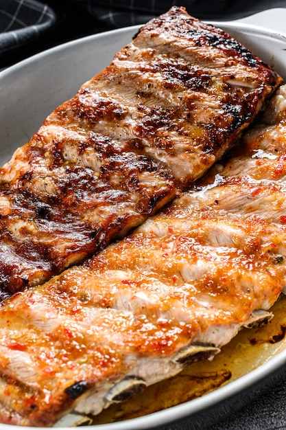 Premium Photo | Spicy hot grilled pork spare ribs from bbq