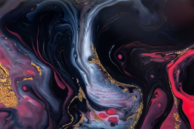 Premium Photo | Spilled black, red, blu and gold acrylic paint. liquid ...