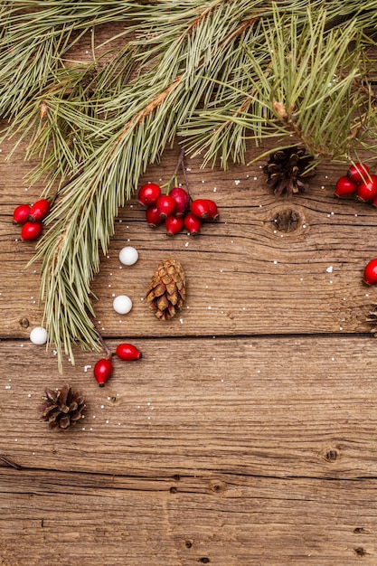 Spirit Christmas On Wooden Table Fresh Dog Rose Berries Ball