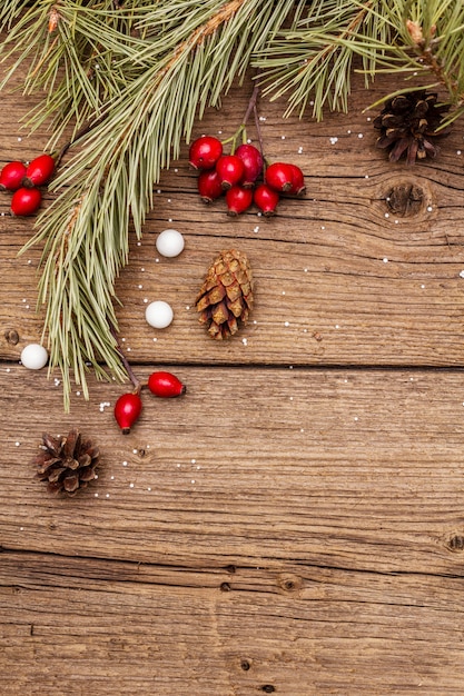 Spirit Christmas On Wooden Table Fresh Dog Rose Berries Ball