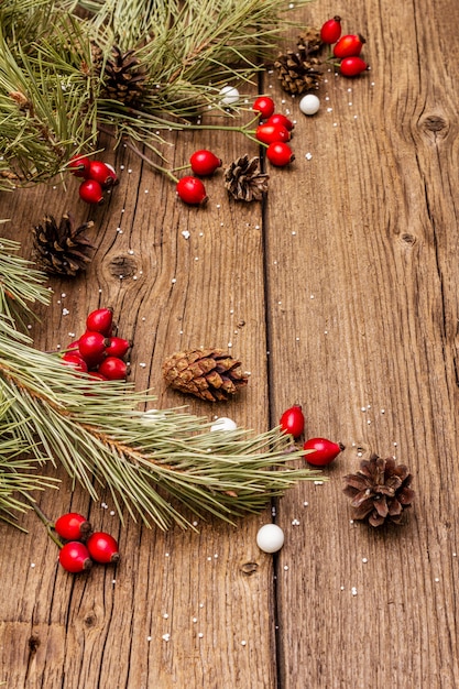 Spirit Christmas On Wooden Table Fresh Dog Rose Berries Ball