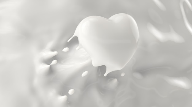 Splash of milk, splashing into a heart shape, for valentine or love concept, 3d rendering, 3d illustration. Premium Photo