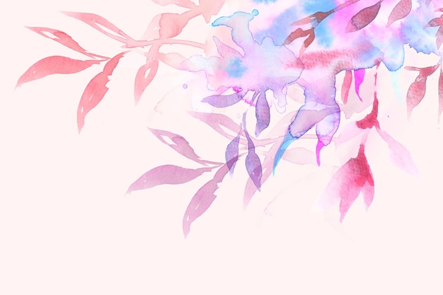 葉の水彩イラストとピンクの春の花のボーダーの背景 無料の写真