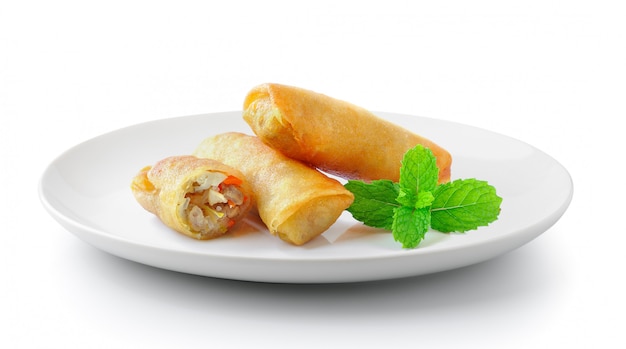 Premium Photo | Spring rolls food in a plate isolated