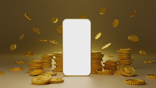 Download Premium Photo | Stack of golden coins with white screen ...