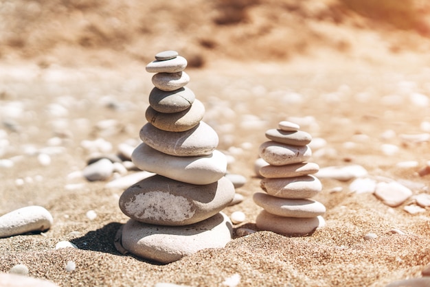 Stack of sea stones on the beach. Premium Photo