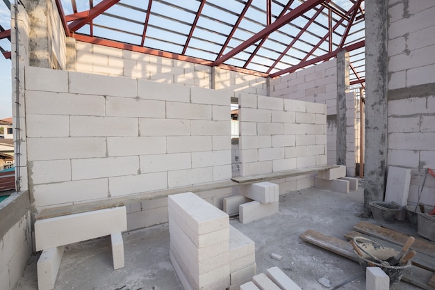 Premium Photo | Stack of white lightweight concrete block, foamed