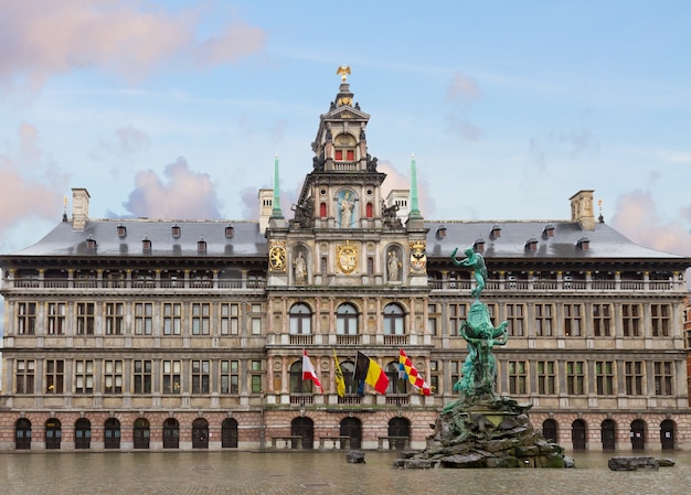 Premium Photo | Stadhuis (city hall) and medieval brabo fountain ...