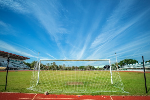 Premium Photo | Stadium soccer goal or football goal at of stadium with