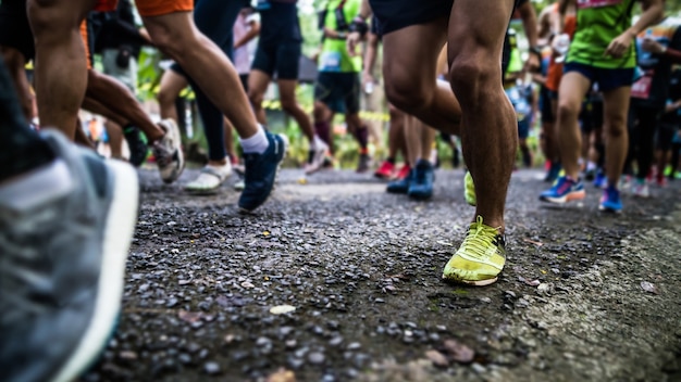 Starting running feet of runners Premium Photo