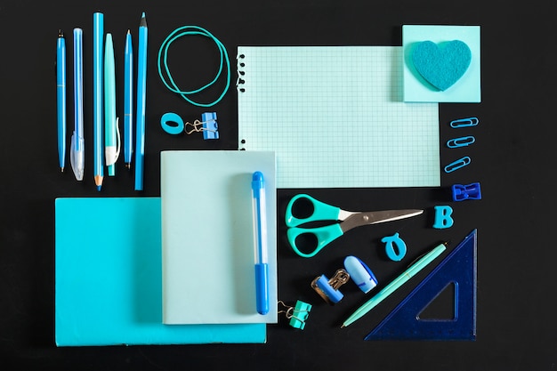 Premium Photo | Stationary concept on black