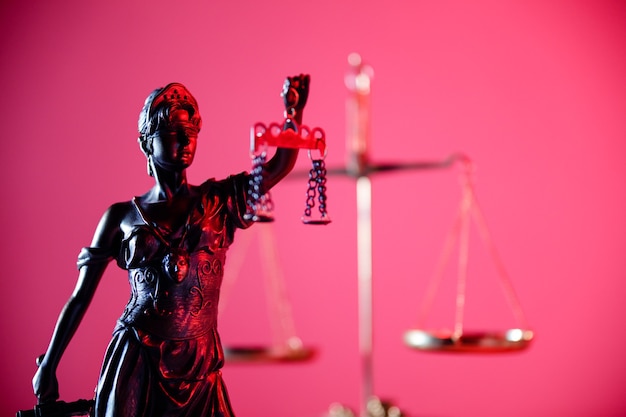 Premium Photo | Statue of lady justice in red neon. symbol of justice ...