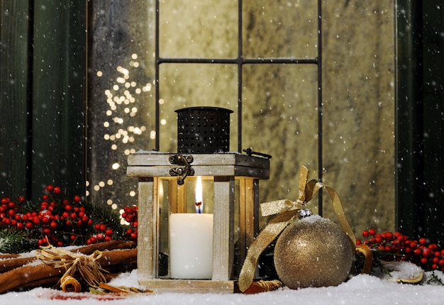 Premium Photo | Still life with christmas decoration and candle