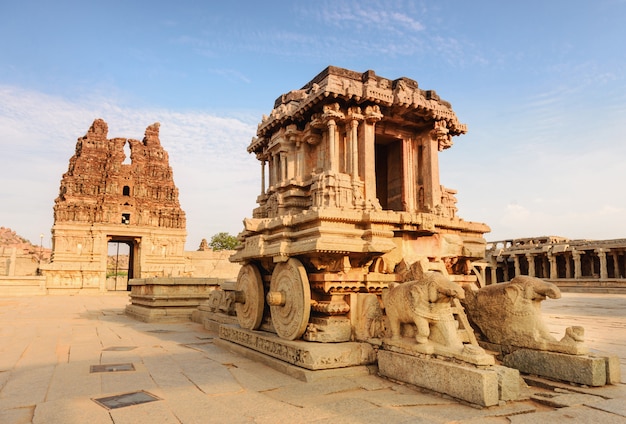 Premium Photo | Stone chariot in hampi vittala temple at sunset