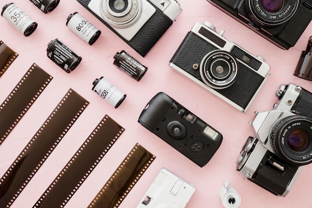 Free Photo | Straight rows of cameras and film