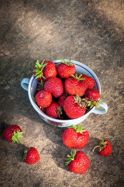 Premium Photo | Strawberry in a ceramic bowl