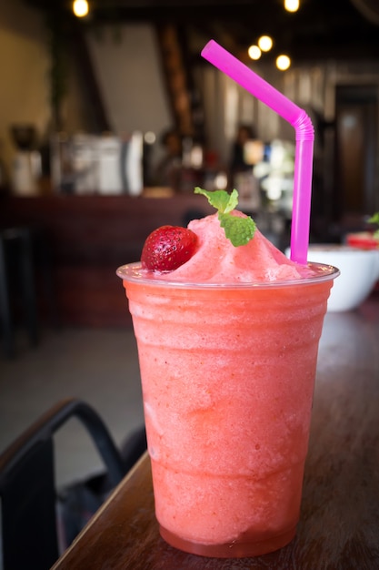 Premium Photo Strawberry Smoothies In Plastic Cup Refreshment