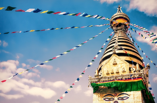 ネパール カトマンズ渓谷の仏舎利塔 プレミアム写真