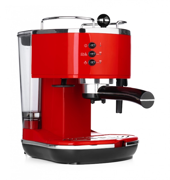 Premium Photo | Stylish red coffee machine isolated