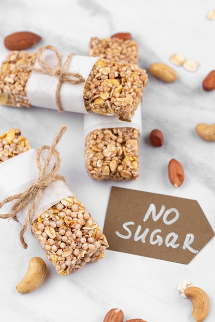 Free Photo | Sugar free snack bars high angle