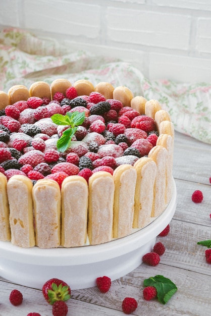 Premium Photo The Summer Biscuit Naked Bargaining With Cream Of Mascarpone And Fresh Berries