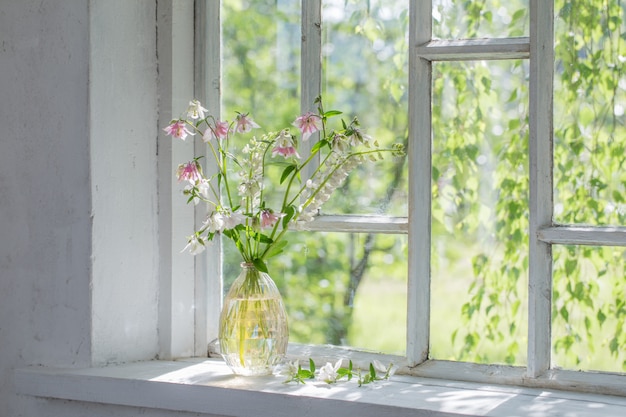 Premium Photo | Summer flowers in vase on windowsill in sunlight