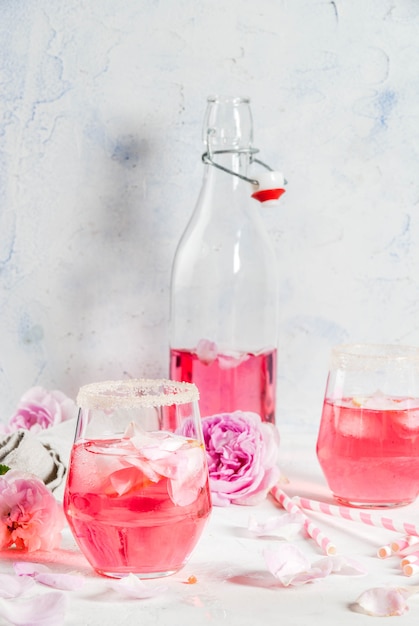 Premium Photo Summer Refreshment Drinks Light Pink Rose Cocktail With Rose Wine Tea Rose