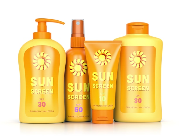 Premium Photo | Sunscreen set: sun protection cream, lotion and spray ...