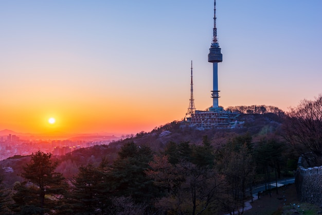 Premium Photo | Sunset at seoul city,south korea.