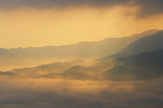 Premium Photo Sunshine And Clouds On The Morning Mist At Phu Lang Ka Phayao Thailand