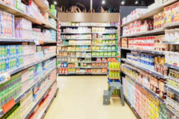 Download Premium Photo Supermarket Aisle Lens Blur With Milk Box Product On Shelves