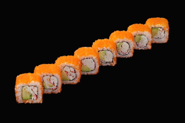 Premium Photo Sushi Roll With Snow Crab Avocado Masago Caviar Japanese Mayonnaise Isolated On Black