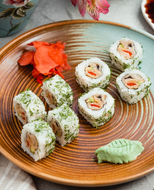 Free Photo Sushi with ginger and wasabi