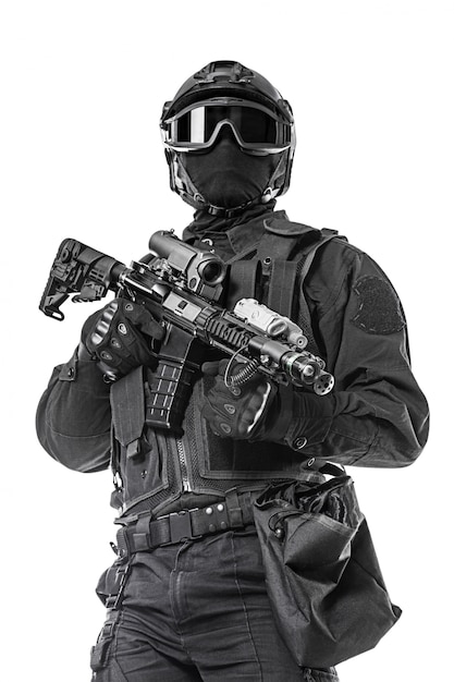 Premium Photo | Swat operator with rifle