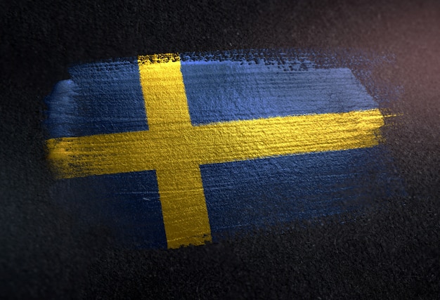 Premium Photo Sweden Flag Made Of Metallic Brush Paint On Grunge Dark Wall