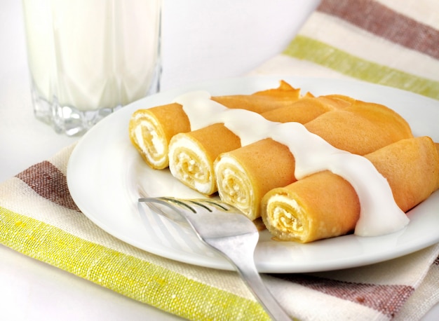 Sweet Crepes Stuffed With Cottage Cheese Photo Premium Download