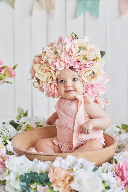 cute baby with flowers