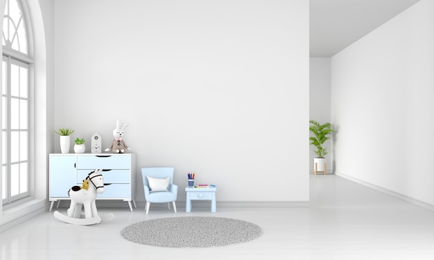 Table and armchair in white child room interior with copy space Free Photo