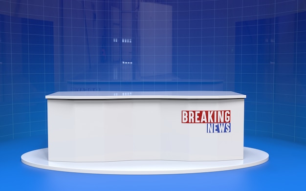 Premium Photo | Table and breaking news banner background in the news