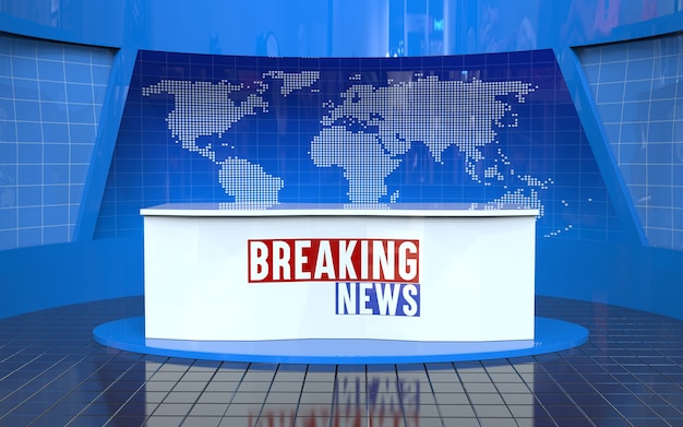 Premium Photo | Table and breaking news banner background in the news