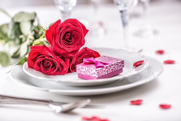 Premium Photo Table Setting For Valentines Or Wedding Day With Red