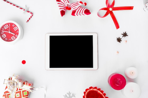 Premium Photo | Tablet display on table with isolated white screen for ...